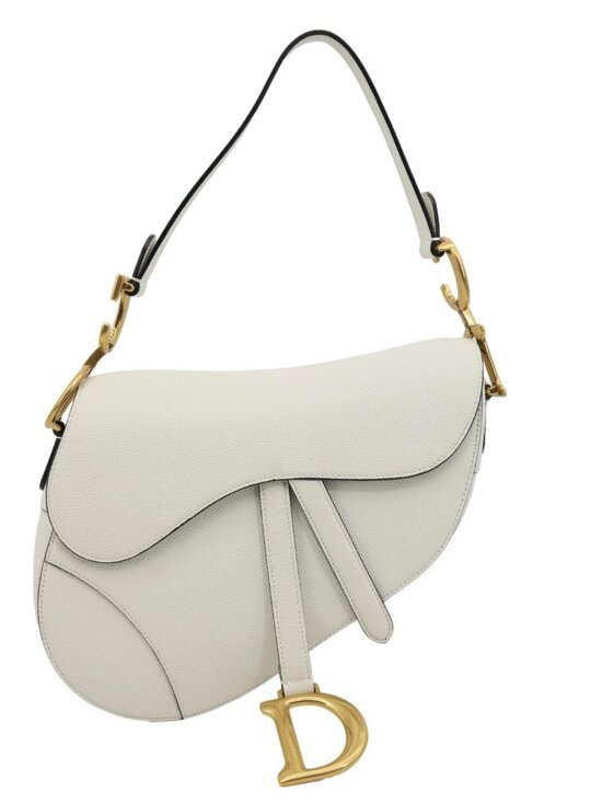 Christian Dior  Saddle Grained Calfskin Leather Shoulder Bag Off White - Picture 1 of 15